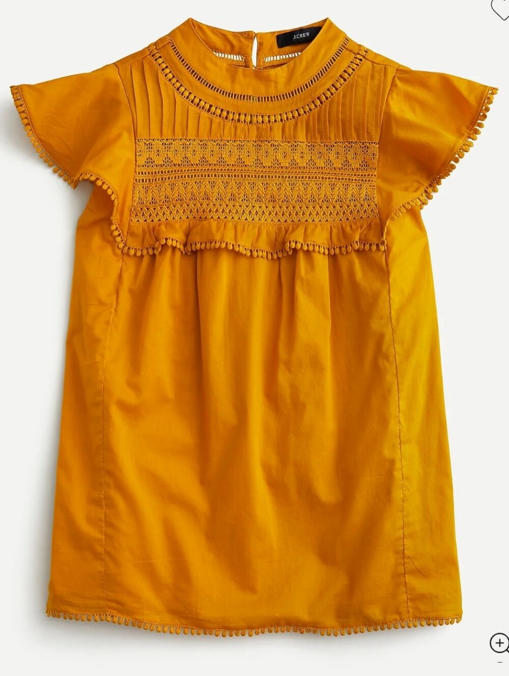 J. Crew Mustard Yellow Embroidered Flutter Sleeve Top Size XS